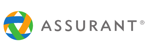 The image displays a logo with the text 'ASSURANT' prominently displayed below a stylized circular emblem featuring multiple colors, including shades of blue, orange, and green, arranged in a circular pattern.