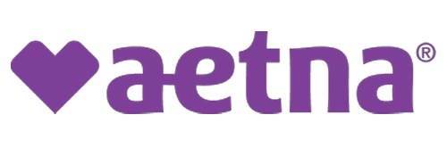 The image displays a logo with text that reads 'AETNA' in large purple letters on a white background, accompanied by a small purple heart graphic.